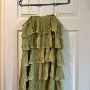 Olive Green Pleated Midi Dress